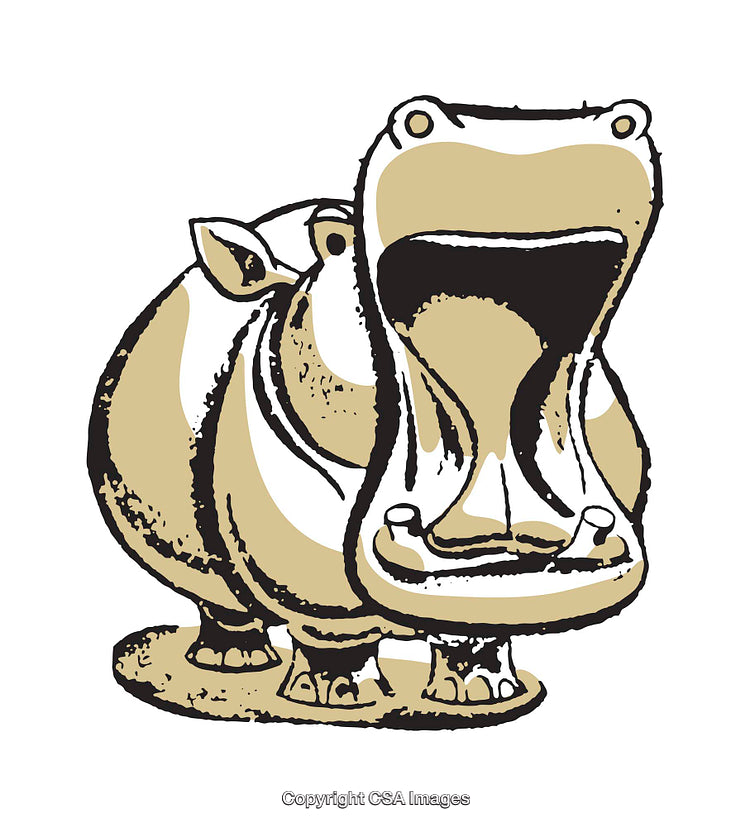 Playful Illustrated Hippopotamus with Open Mouth in Artistic Style