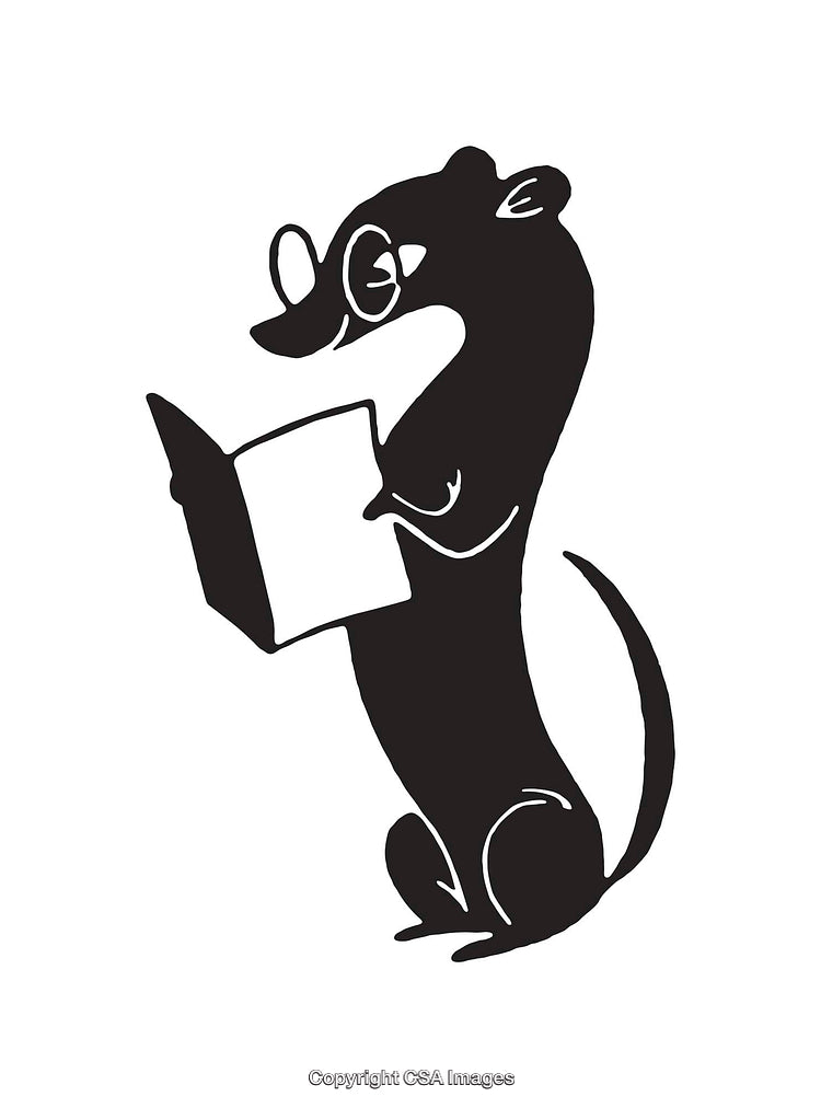Black and White Illustration of an Animal Reading a Book