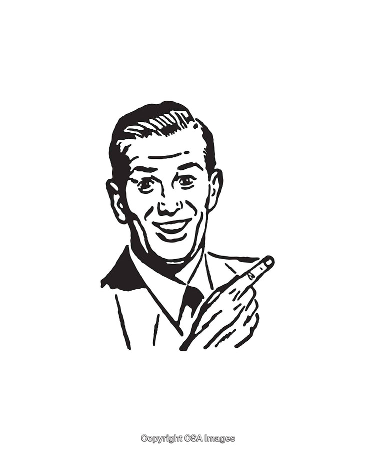 Retro Black and White Illustration of a Smiling Businessman