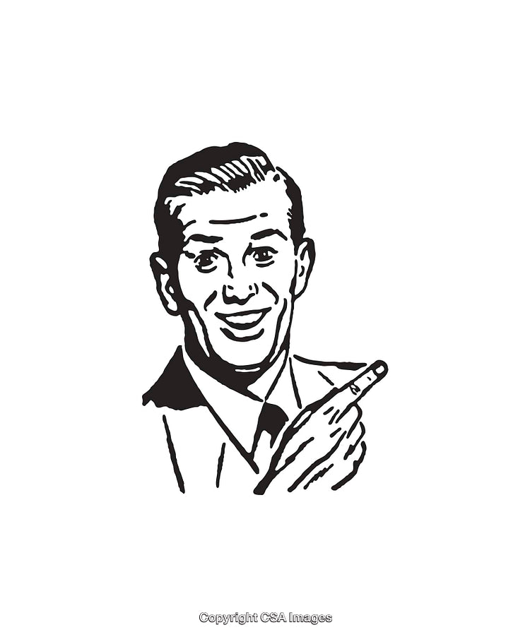 Retro Black and White Illustration of a Smiling Businessman
