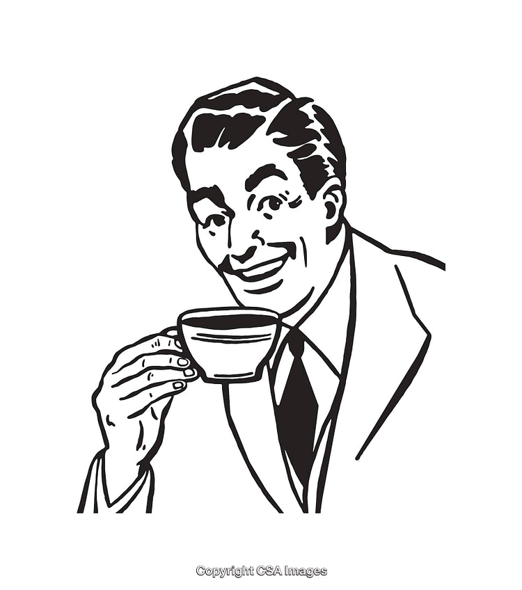 Retro Style Black And White Illustration of a Man Holding a Cup