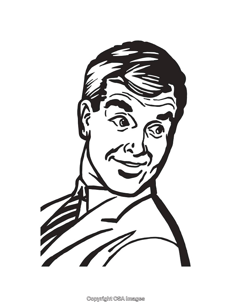 Retro Styled Black and White Illustration of a Smiling Man