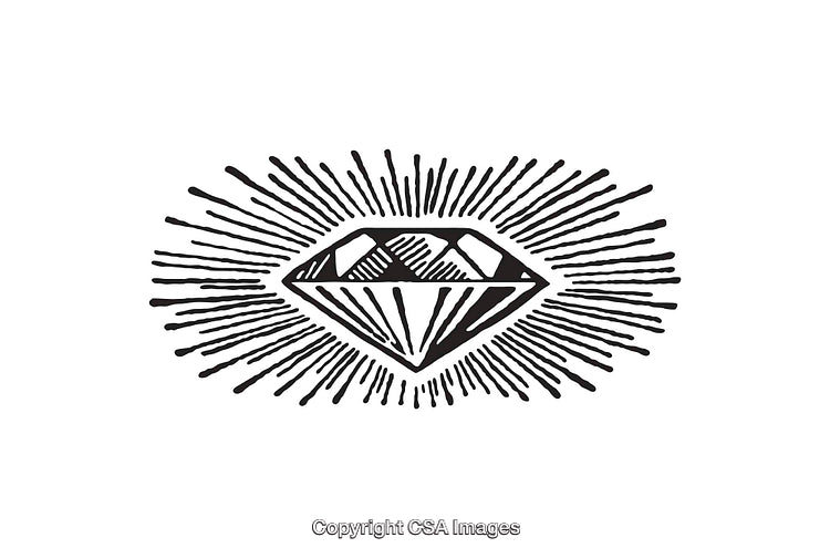 Hand-Drawn Line Art Illustration of a Radiating Diamond with Light Rays