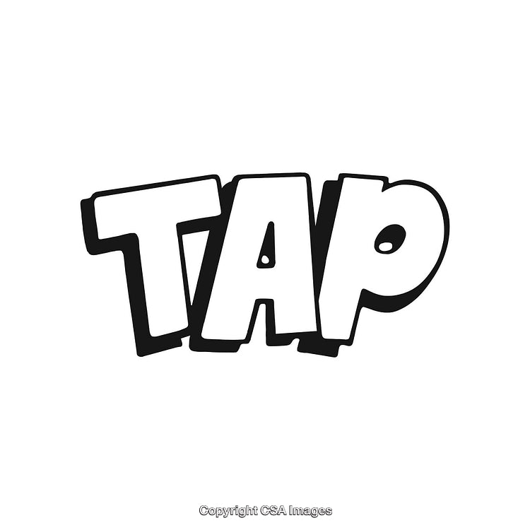 Black and White Cartoon Text Illustration Featuring the Word Tap on White Background