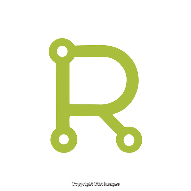 Green Stylized Letter R Logo with Circuit Design Elements