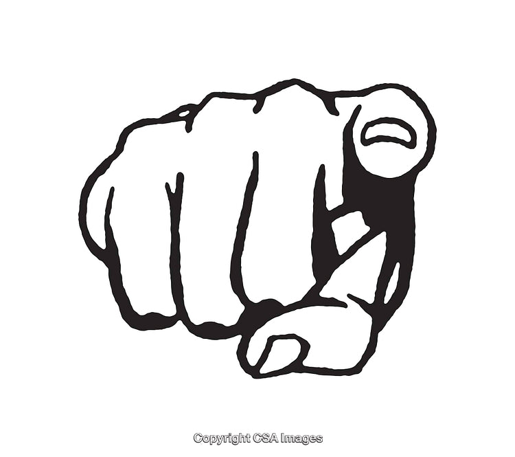 Black and White Line Art Illustration of a Pointing Hand Gesture