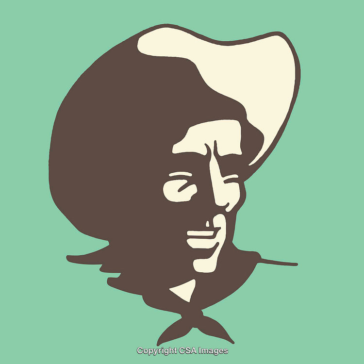 Minimalist Color Illustration of a Smiling Cowboy Line Art Drawing