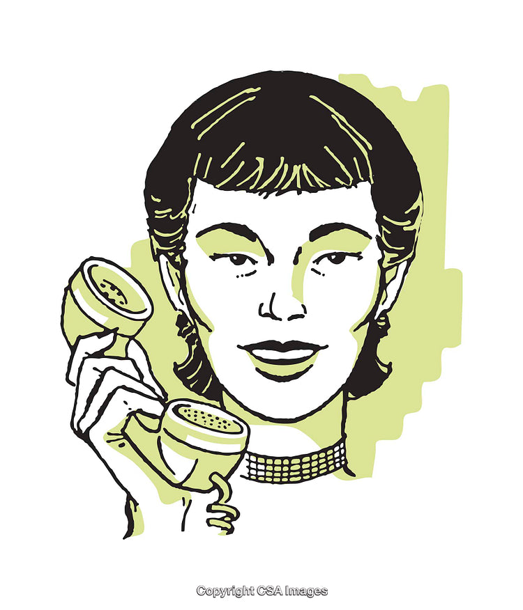 Retro Styled Illustration of Woman Talking on a Telephone