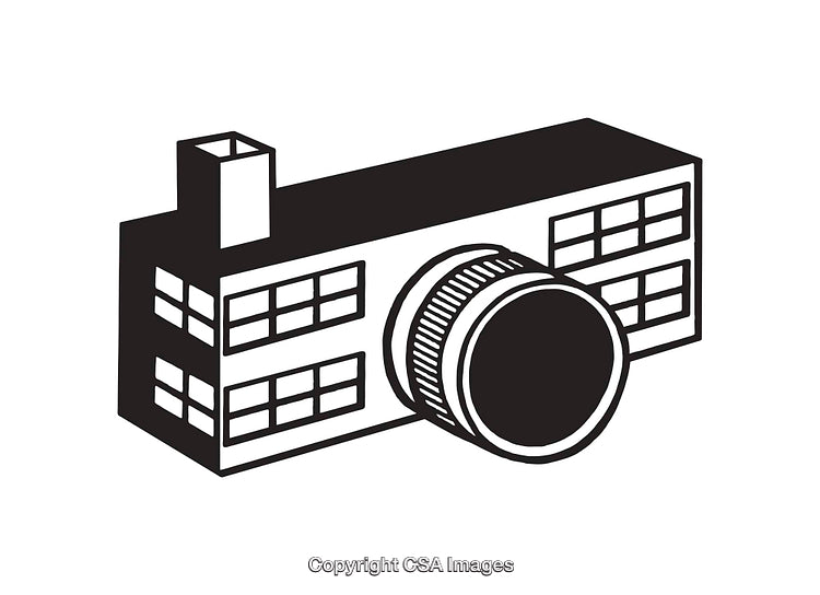 Line Art Illustration of a Building Combined with a Camera Design
