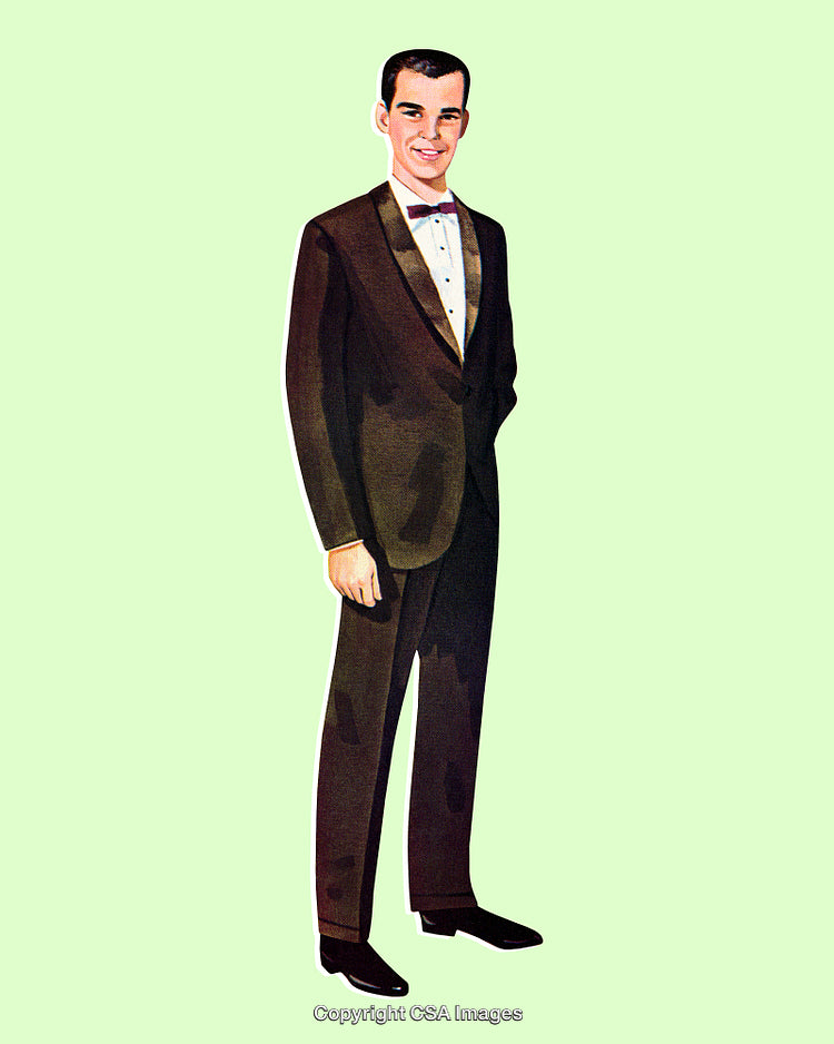 Elegant Young Man in Formal Suit Standing Against Light Green Background