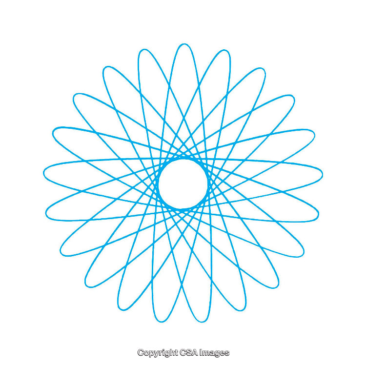 Abstract Blue Geometric Line Art with Circular Design on White Background