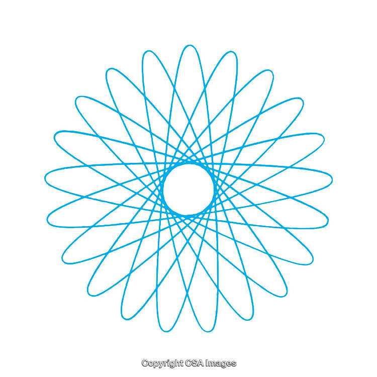 Abstract Blue Geometric Line Art with Circular Design on White Background