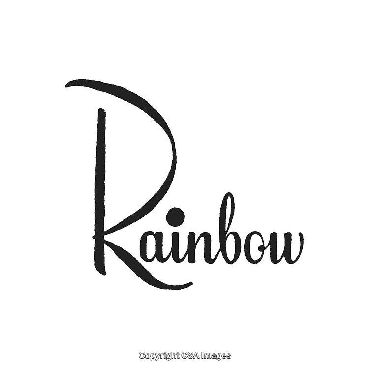 Elegant Calligraphy Design of the Word Rainbow on White Background