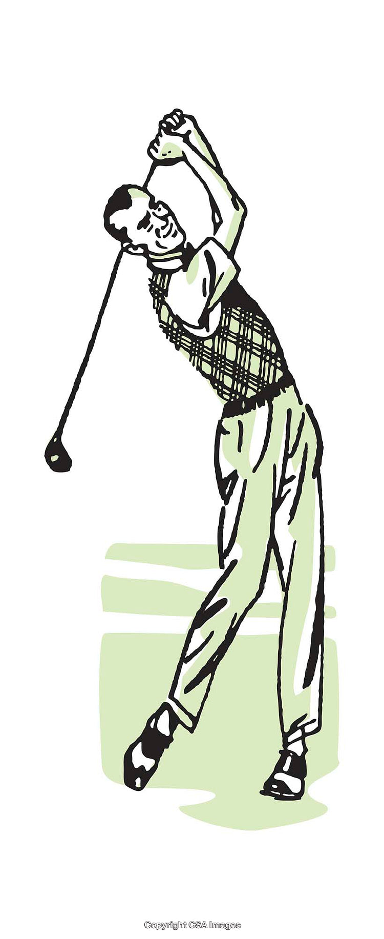 Vintage Illustration of a Golfer Swinging a Golf Club in Action Pose