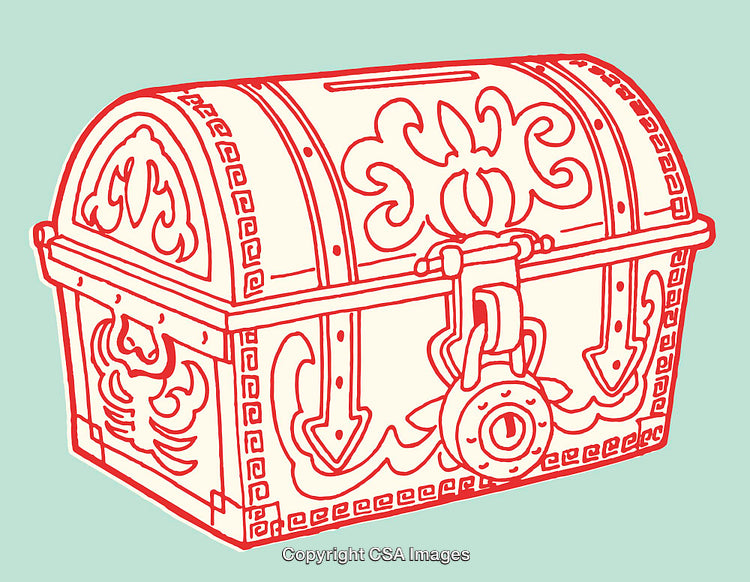 Colorful Line Art of an Ornate Locked Treasure Chest Design