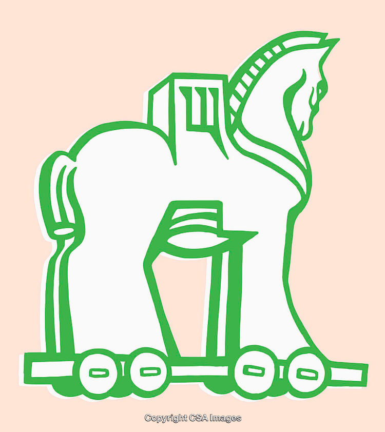 Green Abstract Line Art of a Trojan Horse on Pale Background