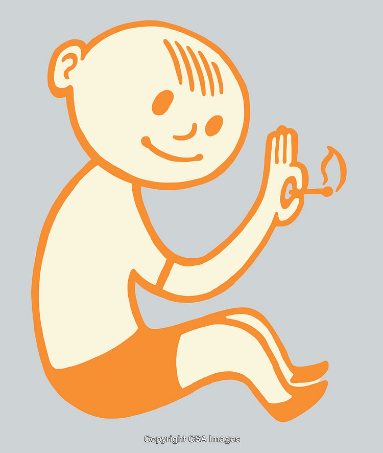 Playful Line Art Illustration of a Cheerful Character with a Flaming Match