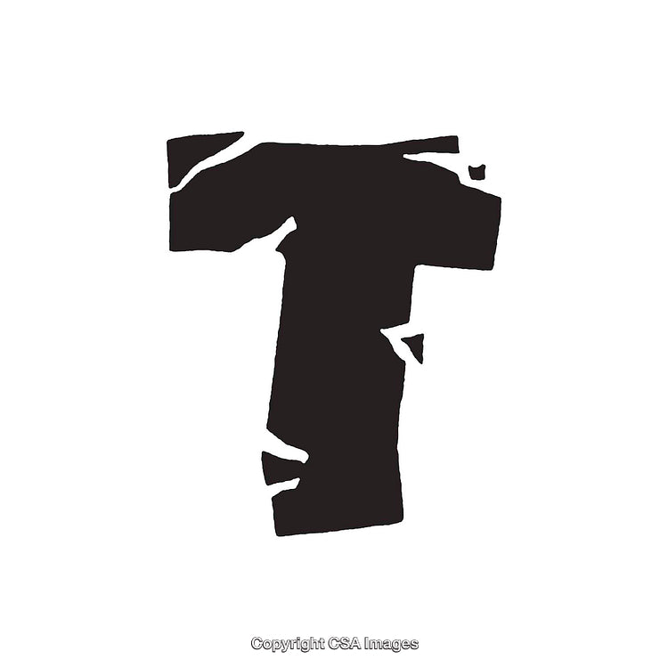 Stylized Black Letter T with Rough Textured Appearance