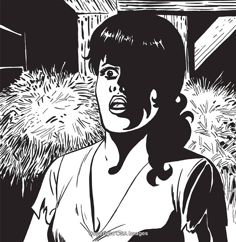 Black and White Illustration of a Woman in Shock or Surprise
