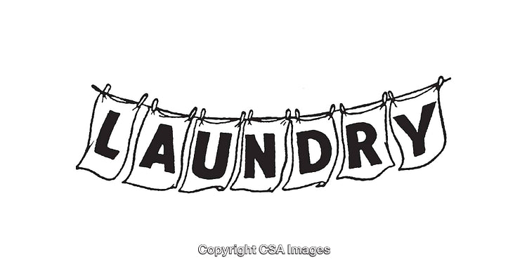 Illustration of Laundry Line Spelling Out the Word Laundry in Black and White