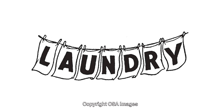 Illustration of Laundry Line Spelling Out the Word Laundry in Black and White