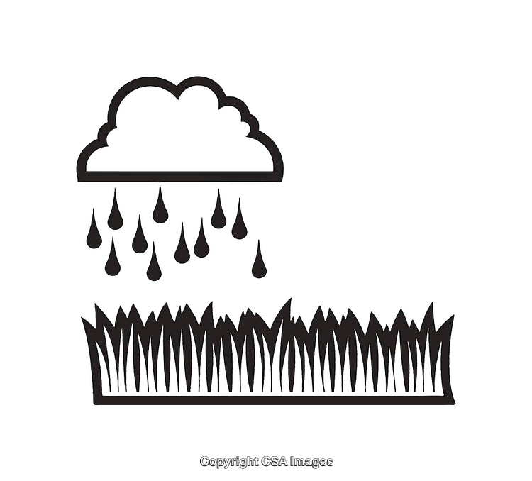 Black and White Line Art of Rain Falling on Fresh Grass