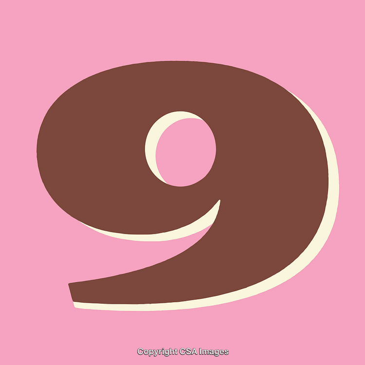 Illustration of the Number Nine in Bold Typography with Pink Background