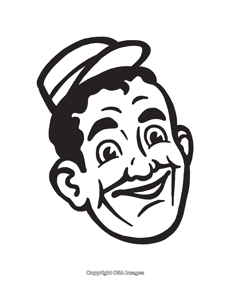 Vintage Black and White Retro Line Art Portrait Illustration