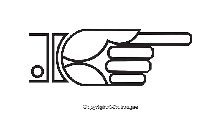 Black and White Line Art of a Pointing Hand Illustration