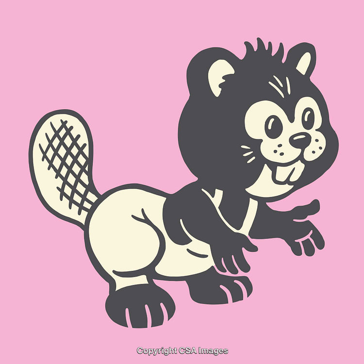 Cute Cartoon Beaver Illustration on a Light Pink Background