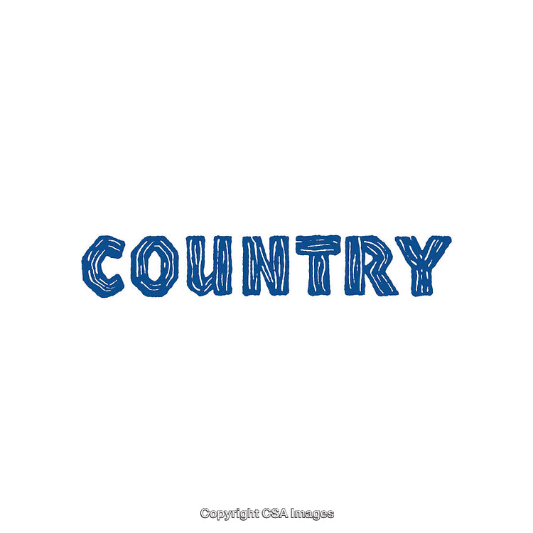 Blue Hand-Drawn 'Country' Typography Against a White Background