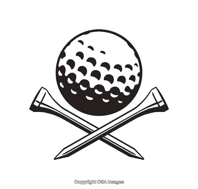 Black and White Illustration of Golf Ball and Crossed Tees