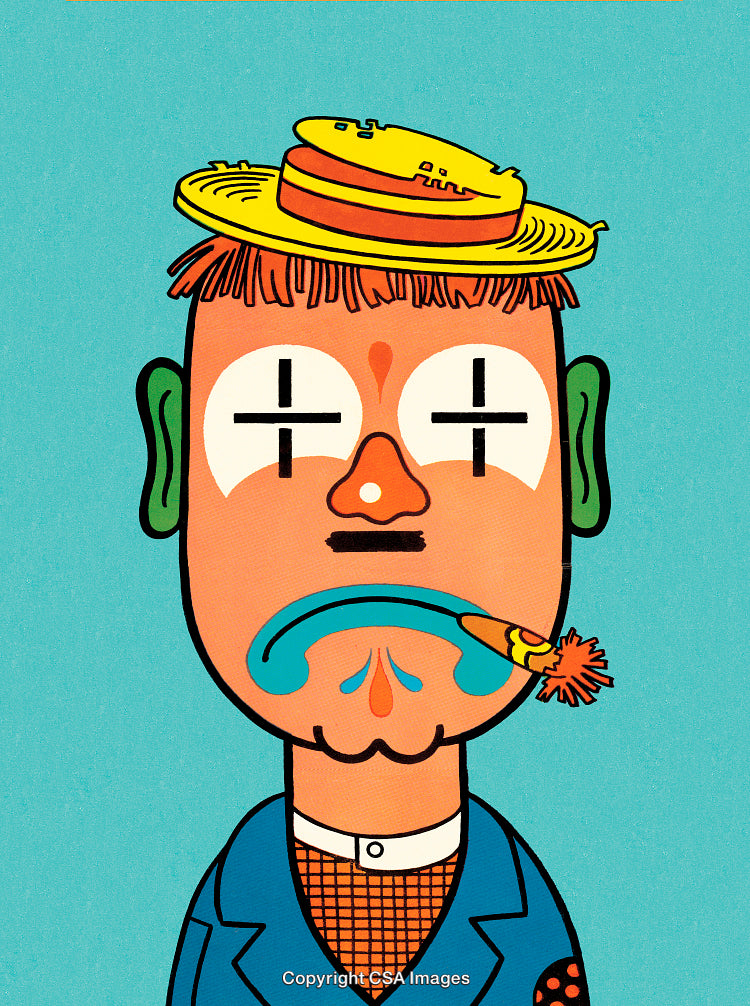 Artistic Cartoon Portrait Featuring Unique Facial Elements and Vivid Colors
