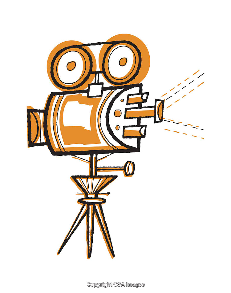 Retro Movie Camera Color Illustration with Artistic Style and Dynamic Lines