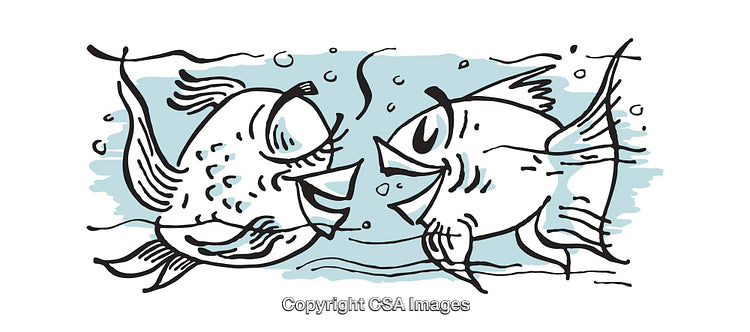 Colorful Illustration of Two Playful Fish Interacting in a Water Scene