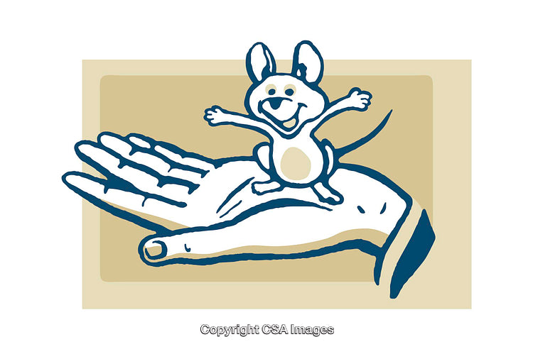 Happy Cartoon Mouse Standing on an Open Palm Illustration