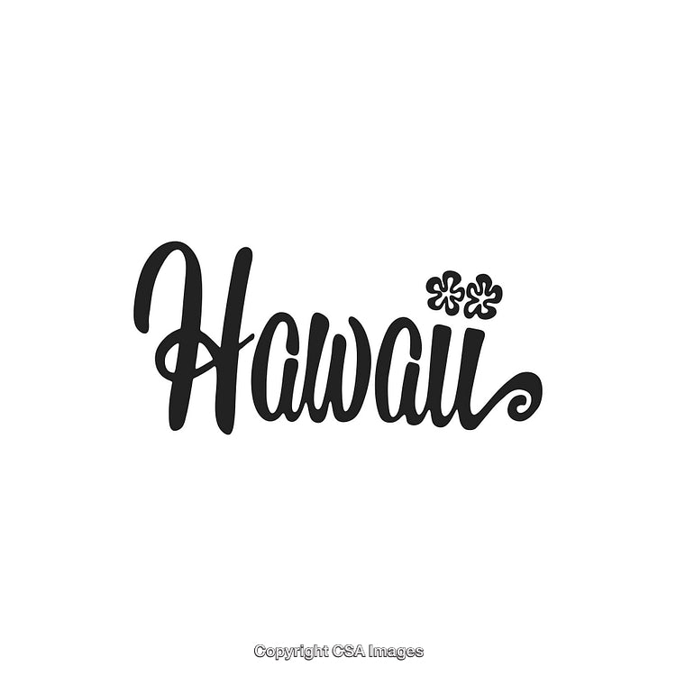 Stylish 'Hawaii' Calligraphy Design with Decorative Tropical Flower Motifs