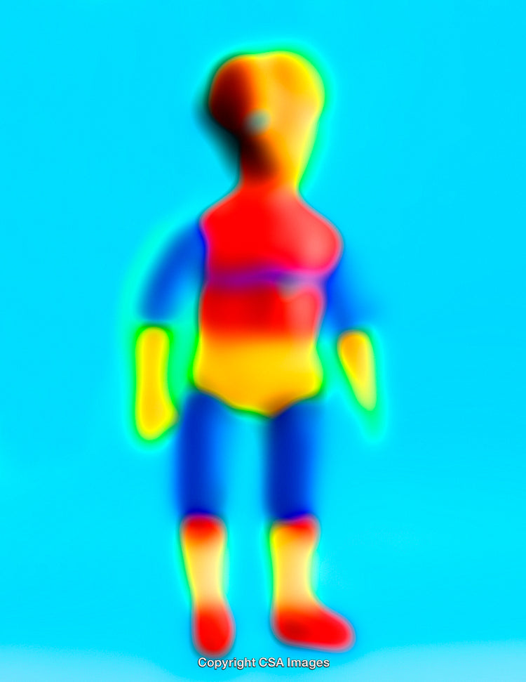 Abstract Neon Toy Figure on Bright Blue Background