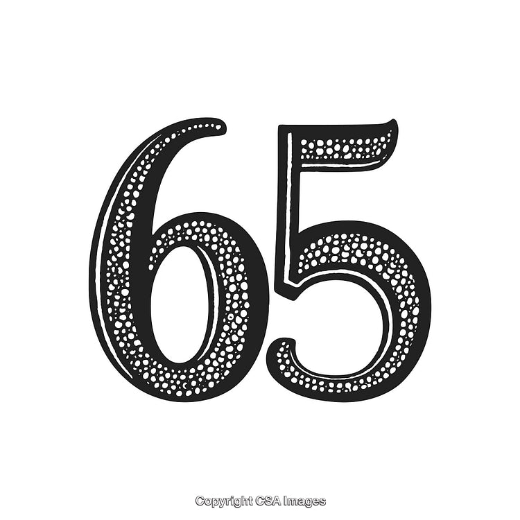 Vintage Style Hand-Drawn Number 65 with Decorative Dot Patterns