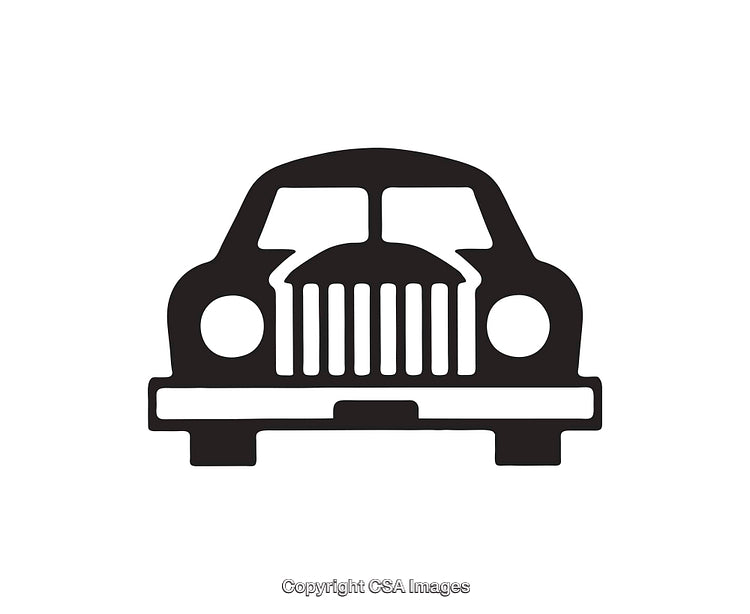 Classic Car Icon Illustrated in Bold Black and White Line Art
