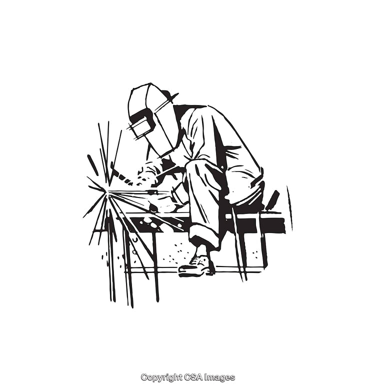 Black and White Illustration of a Welder at Work