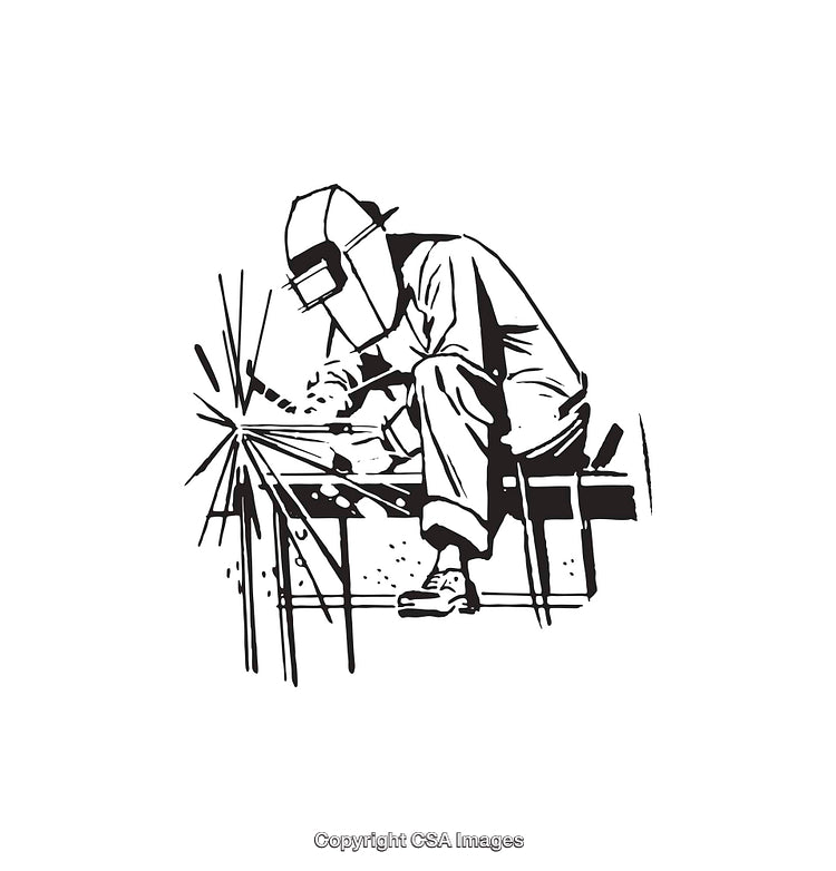 Black and White Illustration of a Welder at Work