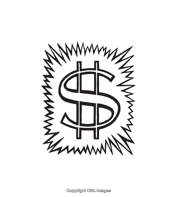 Hand-Drawn Dollar Sign in Bold Black and White Line Art Illustration