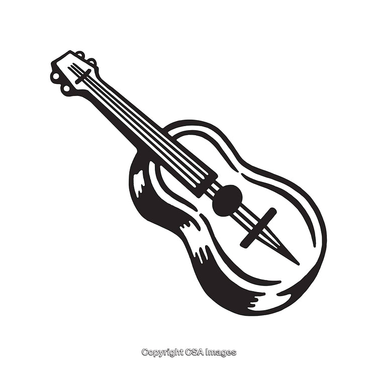 Black and White Line Art Illustration of an Acoustic Guitar