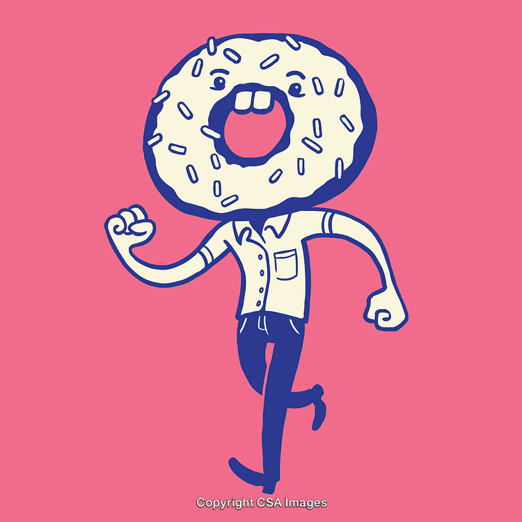 Cartoon Style Donut Character Illustration on a Vibrant Pink Background