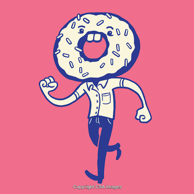 Cartoon Style Donut Character Illustration on a Vibrant Pink Background