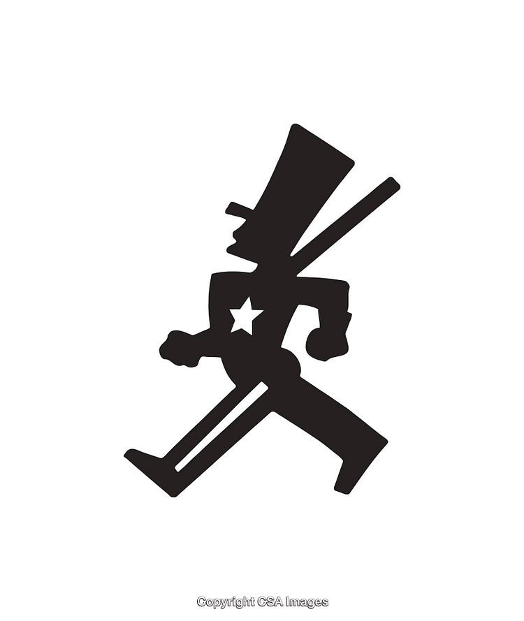 Silhouette Illustration of a Walking Figure with Hat and Star Detail
