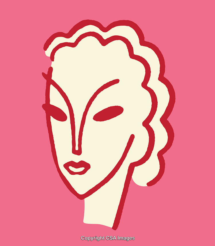 Stylized Line Art Portrait on Pink Background in Minimalist Style