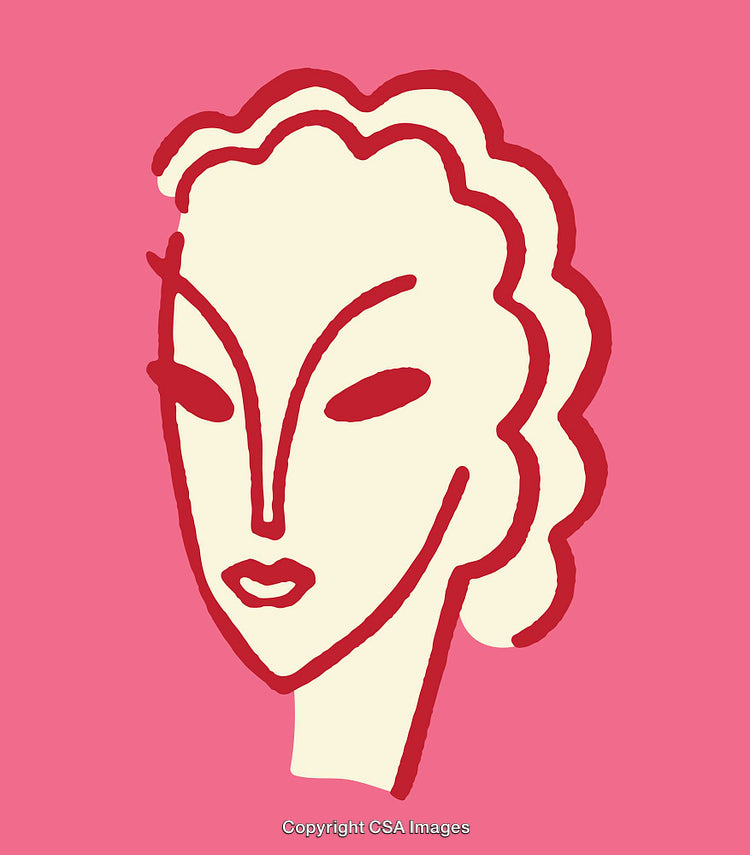 Stylized Line Art Portrait on Pink Background in Minimalist Style