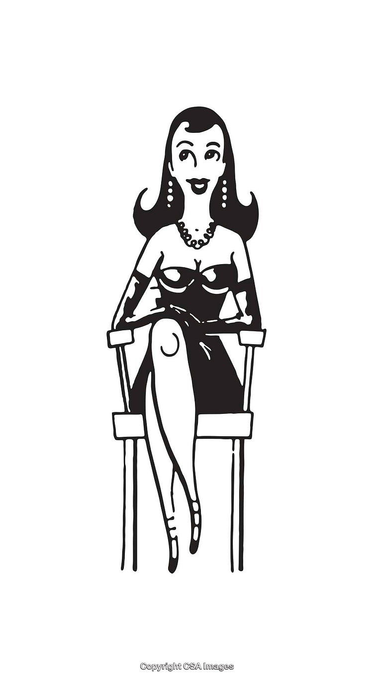 Black and White Illustration of a Woman Sitting on a Chair